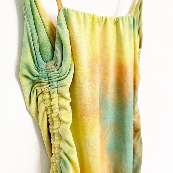 Tie Dye Ruched Rainbow Bodycon Fairy Y2K Disco Baddie Club Party Mini Dress S - Picture 4 of 7